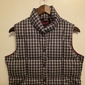 Lands End Women's Purple Plaid Puffer Vest with Snap Clouser  Small Down Filled